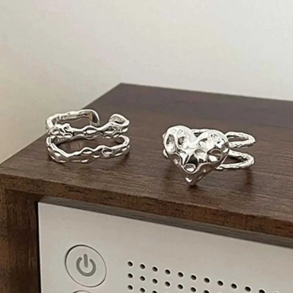 925 Sterling Silver Heart Ring Textured Foil Stackable Dainty Silver Layer Ring